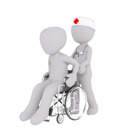 cartoon characters with a stethoscope on a wheelchair